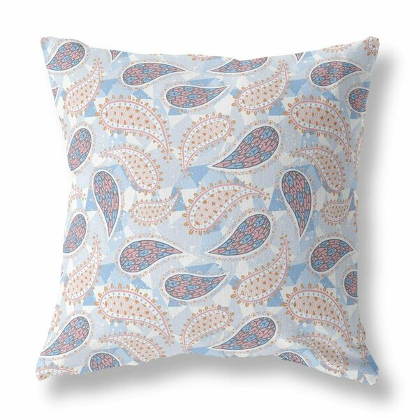 Palacedesigns 20 in. Boho Paisley Indoor & Outdoor Throw Pillow Blue White & Pink PA3100424